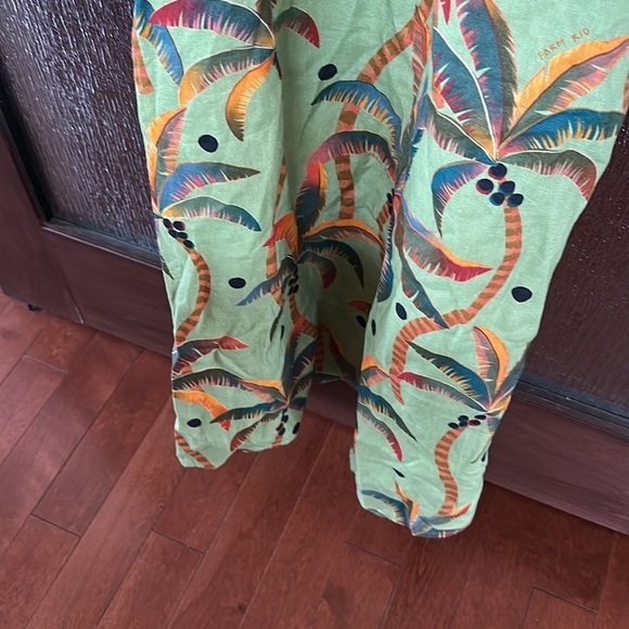 Farm Rio Anthropologie Tie-Front Linen Maxi Dress Green Motif Tropical Medium - Picture 8 of 11